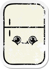 distressed sticker of a cute cartoon fridge freezer