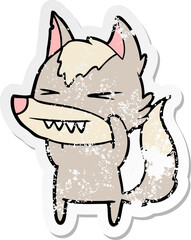 distressed sticker of a angry wolf cartoon