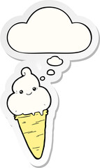 cartoon ice cream with thought bubble as a printed sticker