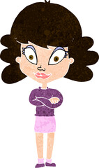 cartoon happy woman with folded arms
