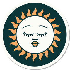 sticker of tattoo in traditional style of a sun with face
