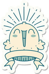 sticker of a tattoo style happy singing cupcake