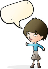 cartoon woman giving thumbs up symbol with speech bubble