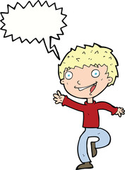 cartoon excited boy with speech bubble