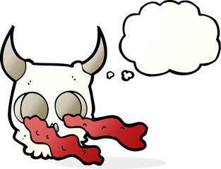 cartoon halloween skull with thought bubble