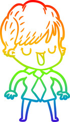 rainbow gradient line drawing of a cartoon woman talking