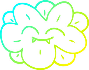 cold gradient line drawing of a cartoon flower with fangs