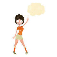 cartoon woman dancing with thought bubble