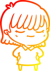 warm gradient line drawing of a cartoon woman