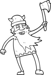 freehand drawn black and white cartoon viking