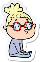 sticker of a cartoon woman wearing glasses