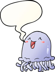 happy cartoon jellyfish with speech bubble in smooth gradient style