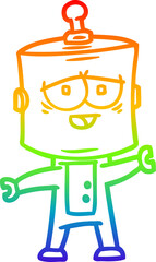 rainbow gradient line drawing of a cartoon robot