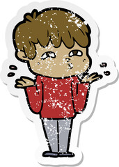 distressed sticker of a cartoon man confused