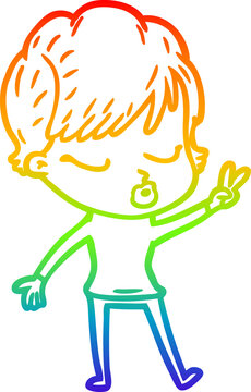 recommend clip art: rainbow gradient line drawing of a cartoon woman with eyes shut