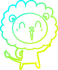 cold gradient line drawing of a laughing lion cartoon