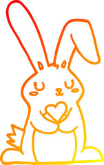 warm gradient line drawing of a cartoon rabbit in love