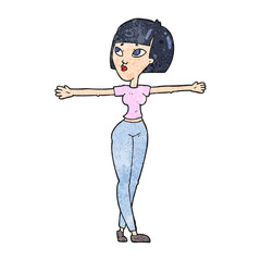 freehand textured cartoon woman spreading arms