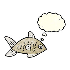 cartoon funny fish with thought bubble