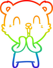 rainbow gradient line drawing of a happy cartoon polar bear