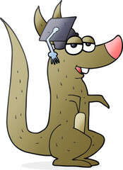 freehand drawn cartoon kangaroo with graduation cap