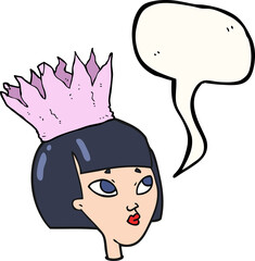 freehand drawn speech bubble cartoon woman wearing paper crown