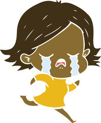 flat color style cartoon girl crying whilst running