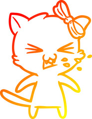 warm gradient line drawing of a cartoon cat