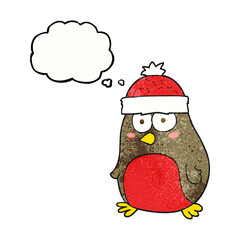 freehand drawn thought bubble textured cartoon christmas robin