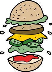 cartoon doodle huge burger