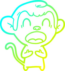 cold gradient line drawing of a shouting cartoon monkey