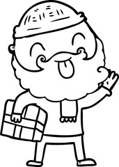 man with beard carrying christmas present