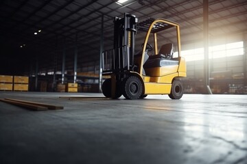 Forklift handling goods in warehouse storage, logistics concept. Generative AI