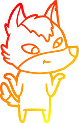 warm gradient line drawing of a friendly cartoon wolf