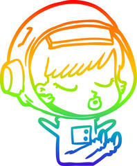rainbow gradient line drawing of a cartoon pretty astronaut girl