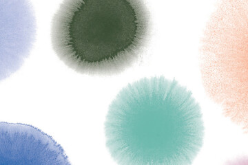 Watercolor or ink round circles paint splash background for banner ads or presentation. Hand draw abstract wall art painting for print, card, invitation, package, website header or design.