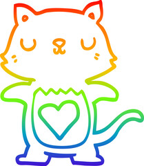 rainbow gradient line drawing of a cute cartoon cat