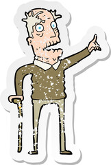 retro distressed sticker of a cartoon old man with walking stick