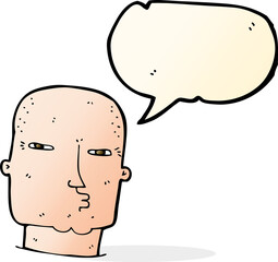 cartoon bald tough guy with speech bubble