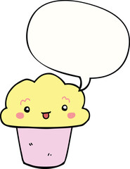 cartoon cupcake with face with speech bubble