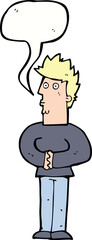 cartoon nervous man with speech bubble