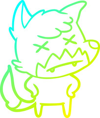 cold gradient line drawing of a cartoon dead fox