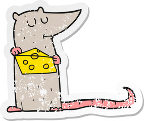retro distressed sticker of a cartoon mouse with cheese