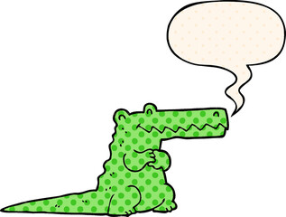 cartoon crocodile with speech bubble in comic book style
