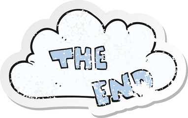 retro distressed sticker of a cartoon The End symbol