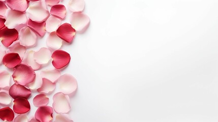 Rose petals on the white copy space background
