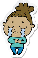 sticker of a cartoon crying woman