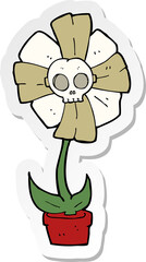 sticker of a cartoon skull flower
