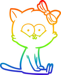 rainbow gradient line drawing of a cartoon cat