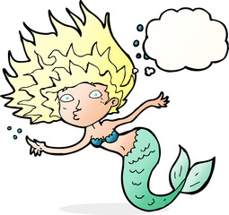 cartoon mermaid with thought bubble